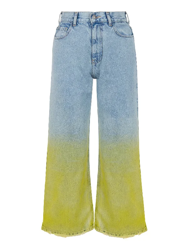 Women's Formal Event Attire Faded Wide-Leg Jeans