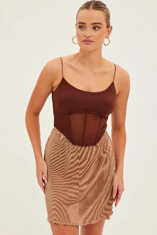 Holiday Discount Brown Plisse Mini Skirt