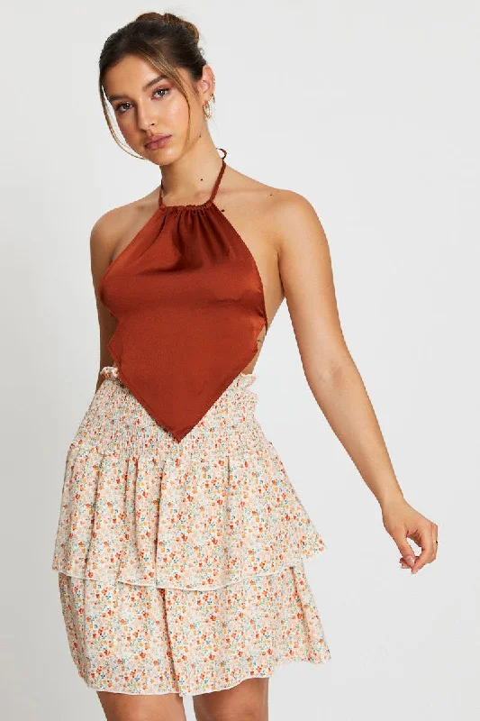 Women's Effortless Casual Outfit Print Ruffle Skater Skirt