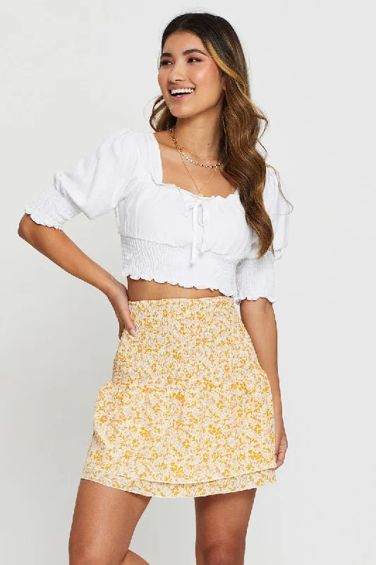 Women's Trendy Outfits Print Shirred Waist Skater Skirt