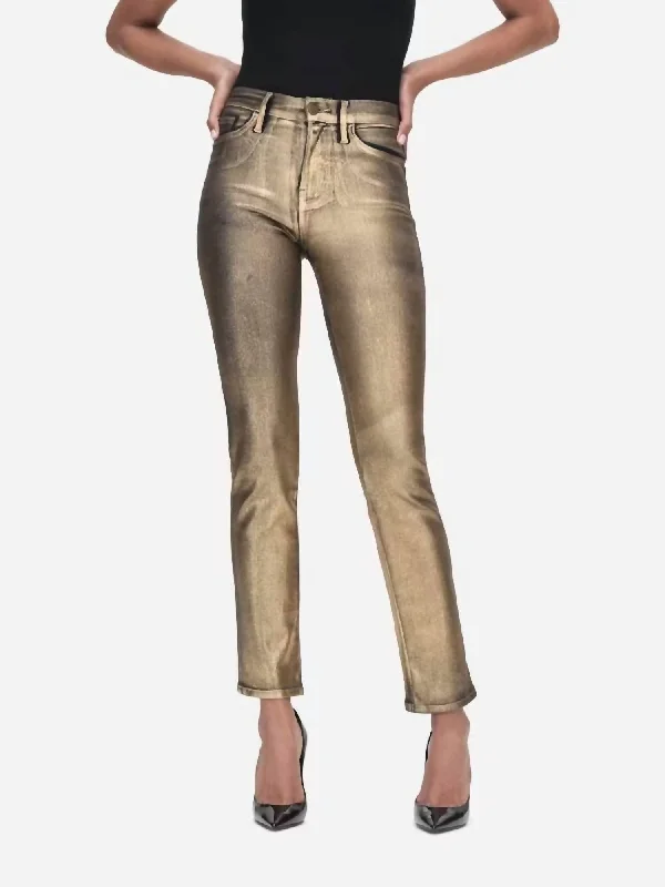 Women's Clothing For Everyday Wear Le High Straight Coated In Gold Chrome