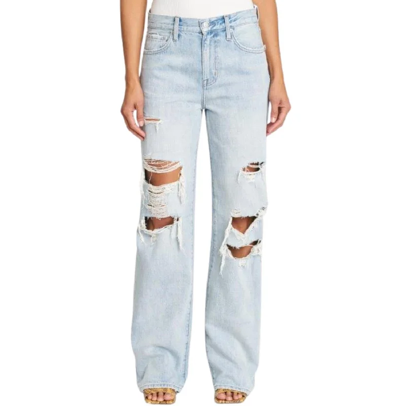 Women's Stylish Outdoor Outfit Bobbie Mid Rise Loose Straight Leg Jeans In Encinitas Distressed