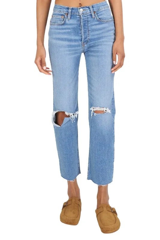 Fashionable Women's Clothing 70S Stove Pipe Jean In Destroyed Dawn