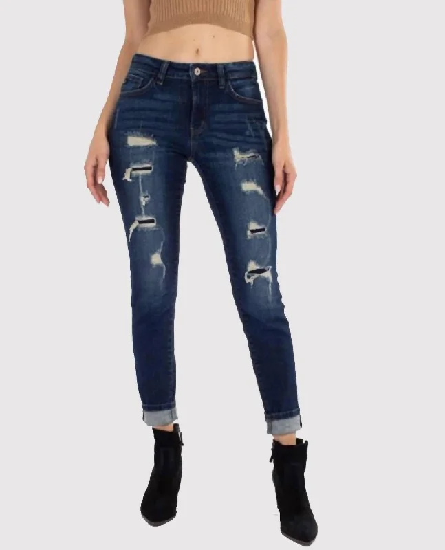 Women's Clothes And Apparel Sets Mid Rise Distressed Ankle Skinny Jean In Dark Wash