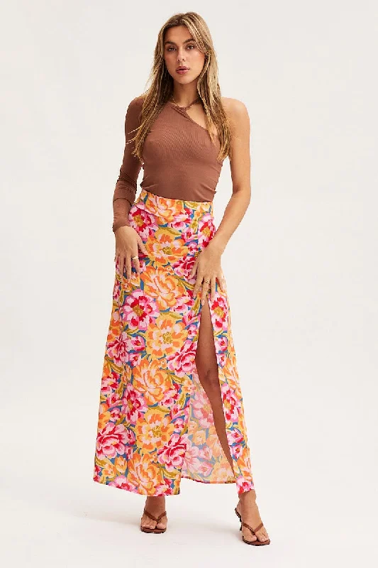 Stylish Everyday Clothing Print Maxi Skirt High Rise