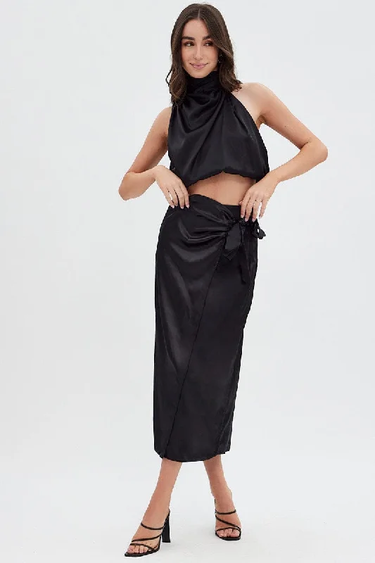 Women's Versatile Apparel Black Twist Midi Skirt