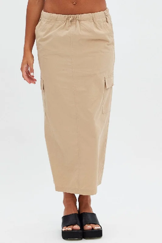 Classic Women's Apparel Beige Cargo Skirt Midi Cotton