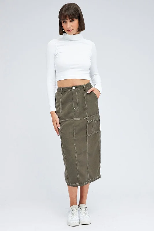 Women's Sports Apparel Grey Cargo Skirt Mid Rise Contrast Detail Utility