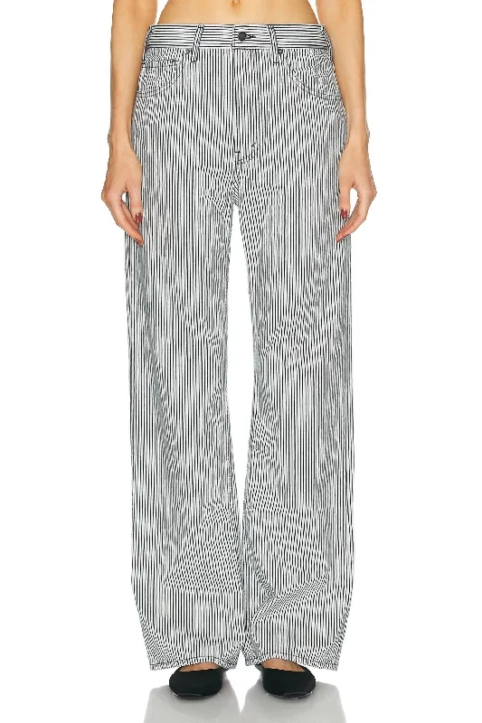 Women's Comfortable Lounge Outfit Mitchell Jean In White & Indigo Hickory Stripe