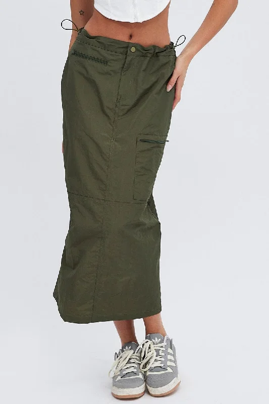 Women's Wardrobe Apparel Green Parachute Skirt Cargo Mid Rise