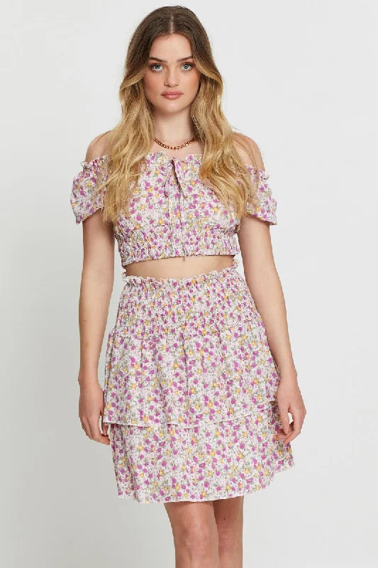 Women's Online Clothing Boutique Print Ruffle Skater Skirt