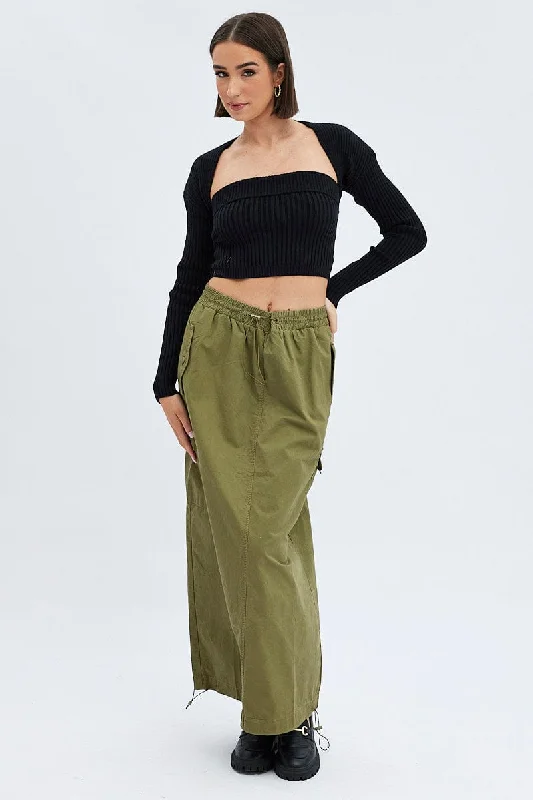 Casual Clothes For Women Green Parachute Skirt Maxi