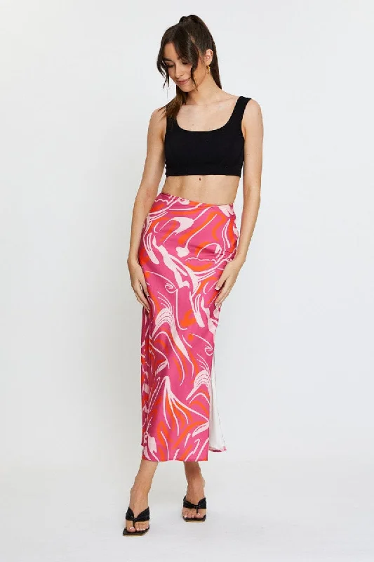 Women's Travel Garments Print Slip Skirt High Rise Maxi