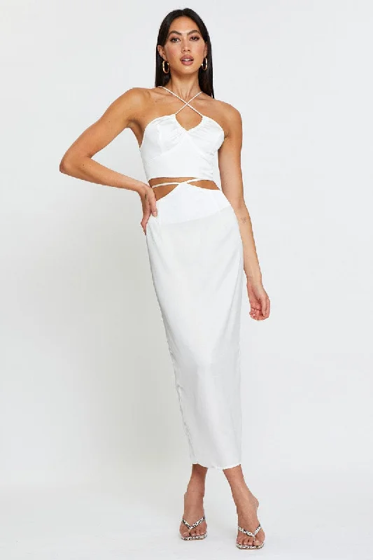 Plus-Size Women's Garments White Slip Skirt Maxi Satin