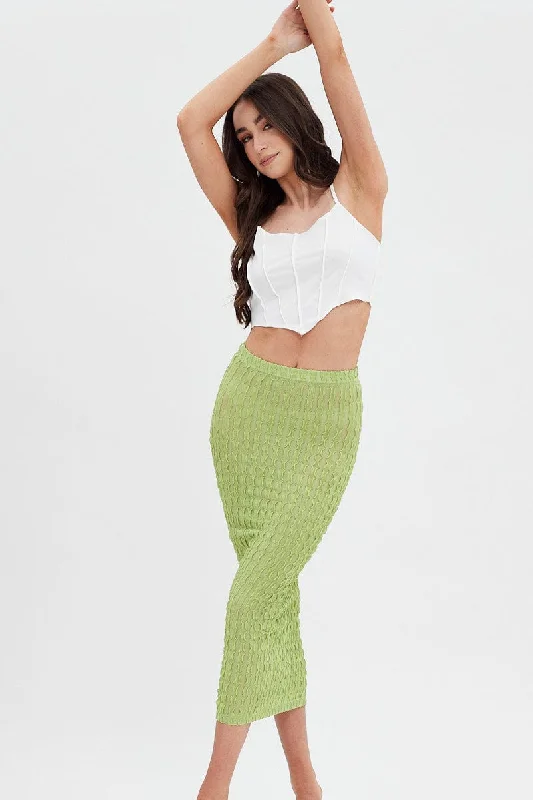 VIP Member Discount Green Textured Midi Skirt