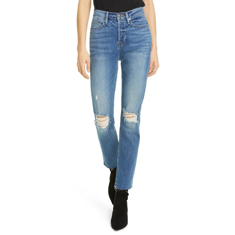 Women's Clothing With Trendy Designs Le Beau Ankle Straight Leg Boyfriend Jeans In Cleo Rips