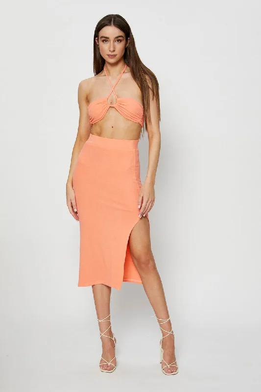 Trendy Online Boutiques Orange Ribbed Maxi Skirt