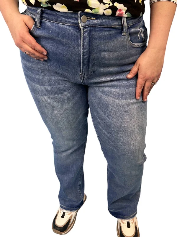 Vintage-Inspired Garments Mid Rise Straight Jeans In Medium Wash