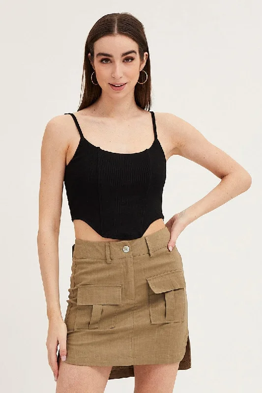 Fashionable Women's Outfit Green Mini Skirt High Rise Utility