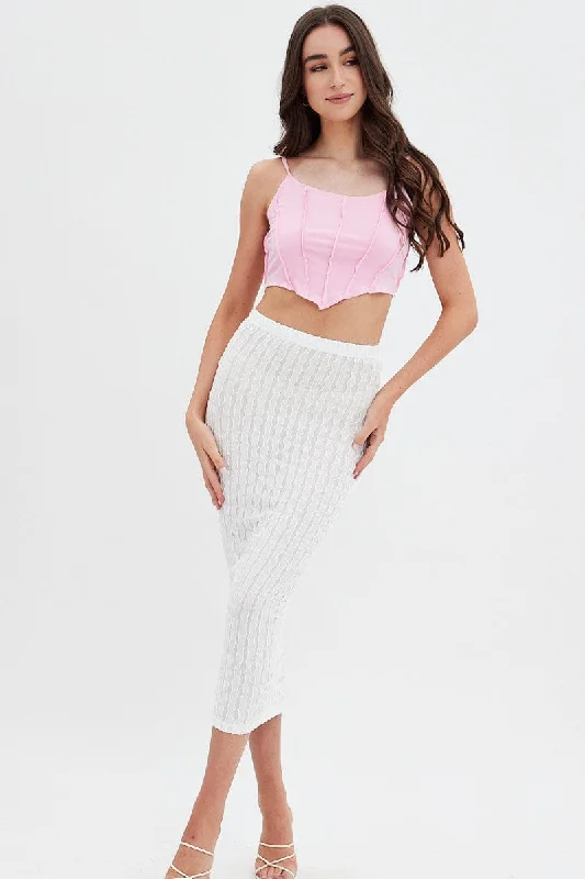 Boutique Dress Online White Textured Midi Skirt