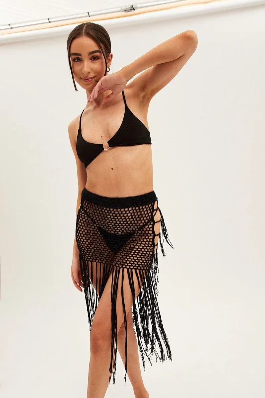 Latest Fashion for Women Black Crochet Beach Skirt