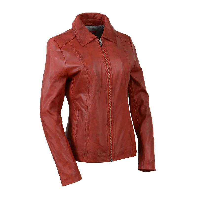 Women's Chic Outerwear Attire Milwaukee Leather SFL2850 Women's Classic Red Zippered Motorcycle Style Fashion Leather Jacket with Shirt Style Collar