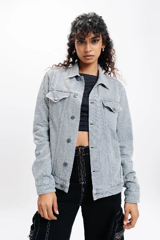 Women's Transitional Attire Grey Classic Denim Trucker Jacket