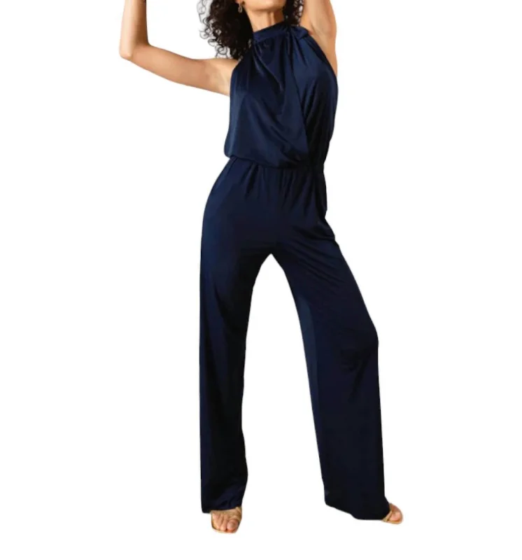 Timeless Women's Clothes Backless Halter Jumpsuit In Navy