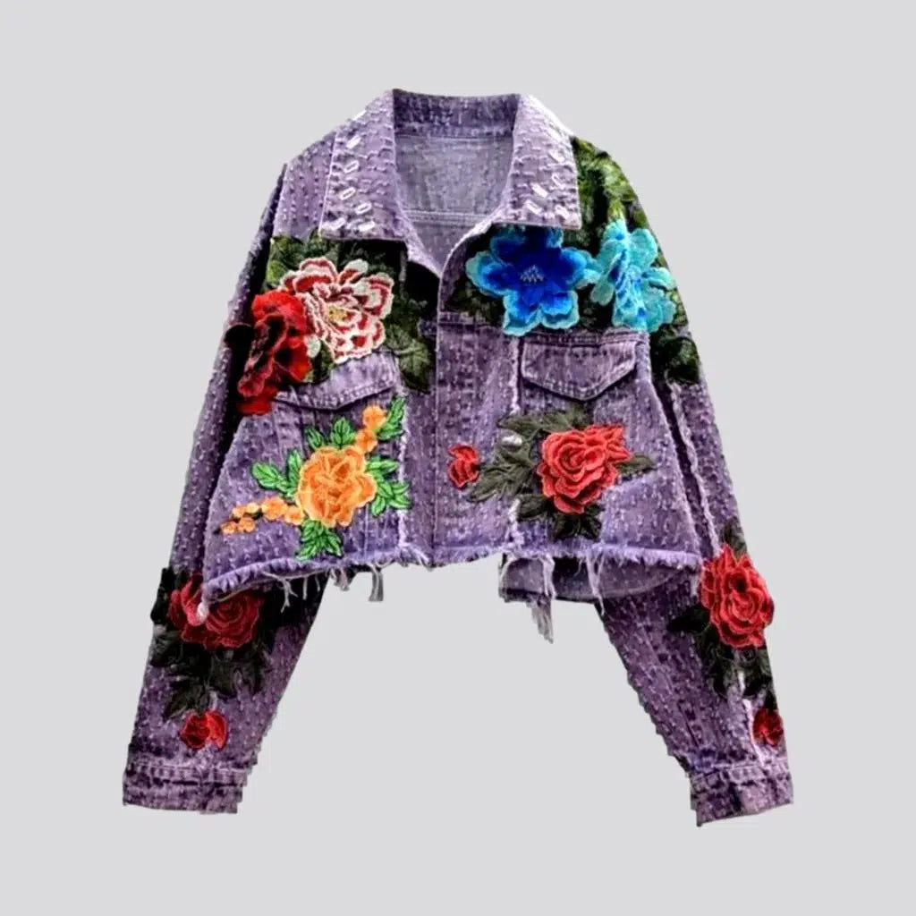 Women's Chic Outerwear Outfit Embroidered women's jean jacket