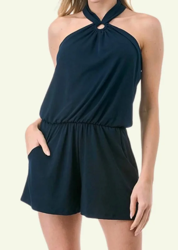 Women's Clothing Online Sale Halter Romper In Navy