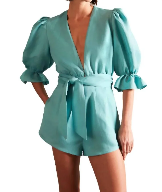 Women's Clothing Outfit Set Vintage Orchid Solid Playsuit In Turquoise