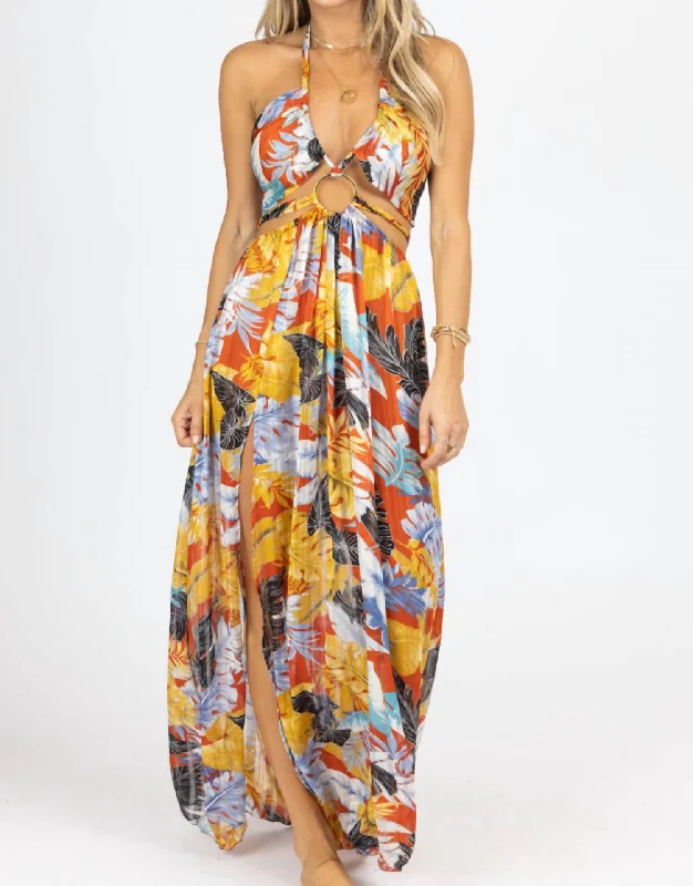 Everyday Women's Fashion Trends Tropical High Slit Maxi Cover Up In Rust