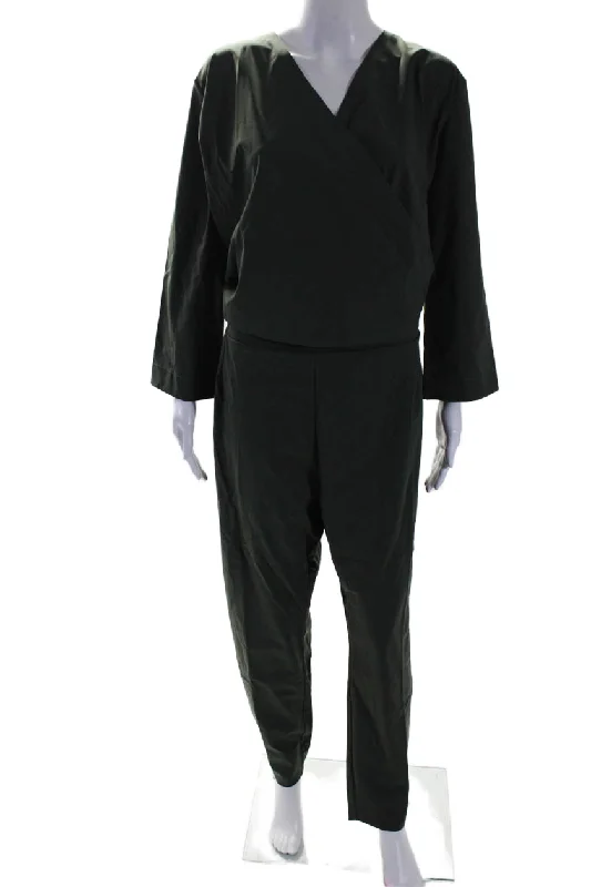 Women's Workout Garments Aday Womens Stretch V-Neck Long Sleeve Destination Jumpsuit 1 Piece Moss