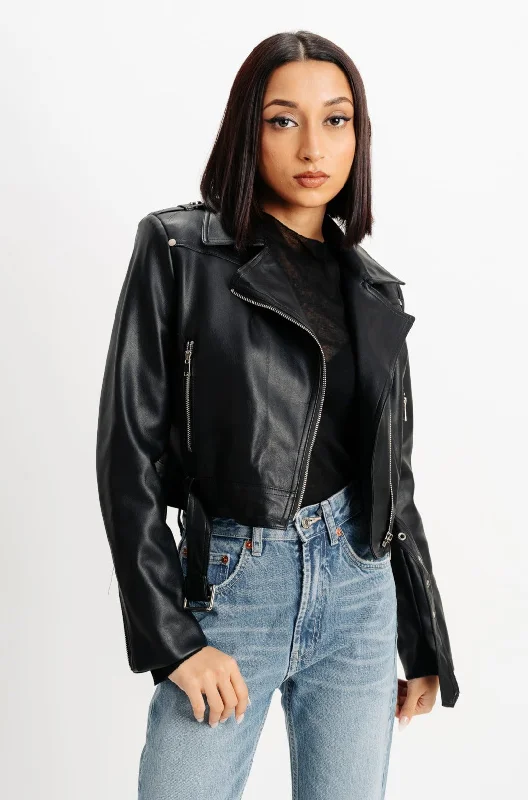 Modern Women's Attire Biker Black Leather Jacket