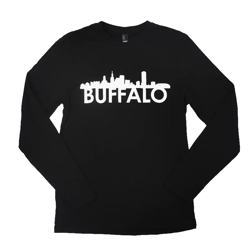 Women's Trendy Outfits Buffalo City Skyline Black Long Sleeve Shirt