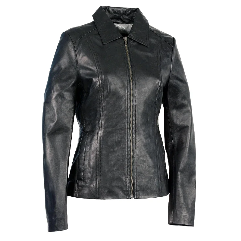 Women's Formal Event Attire Milwaukee Leather SFL2850 Women's Classic Black Zippered Motorcycle Style Fashion Leather Jacket with Shirt Style Collar