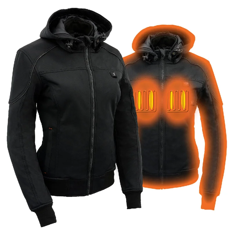 High-End Women's Apparel Nexgen Heat NXL2761SET Women’s Black 'Igniter' Heated Soft Shell Hooded Jacket (Rechargeable 10000mAh Battery Pack Included)