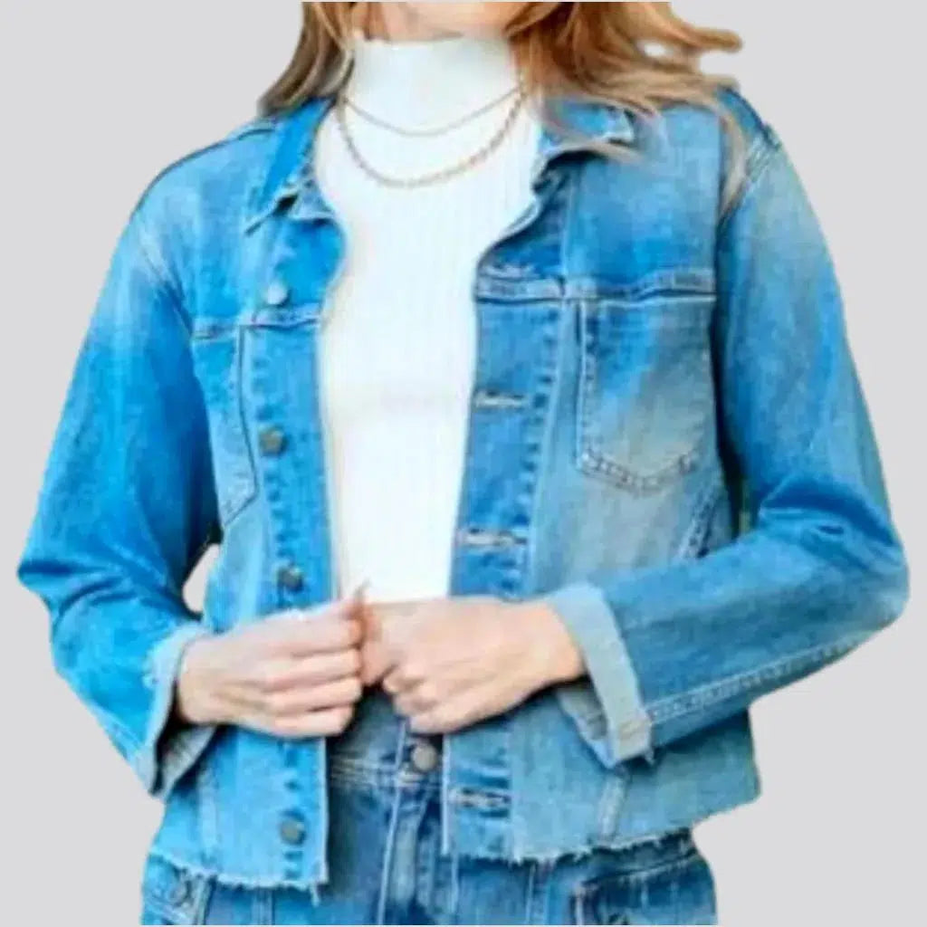 Sale On Sale Sanded sky-blue women's jean jacket