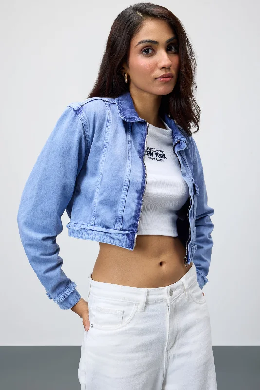 Women's Effortless Casual Outfit Imperial Cropped Denim Jacket