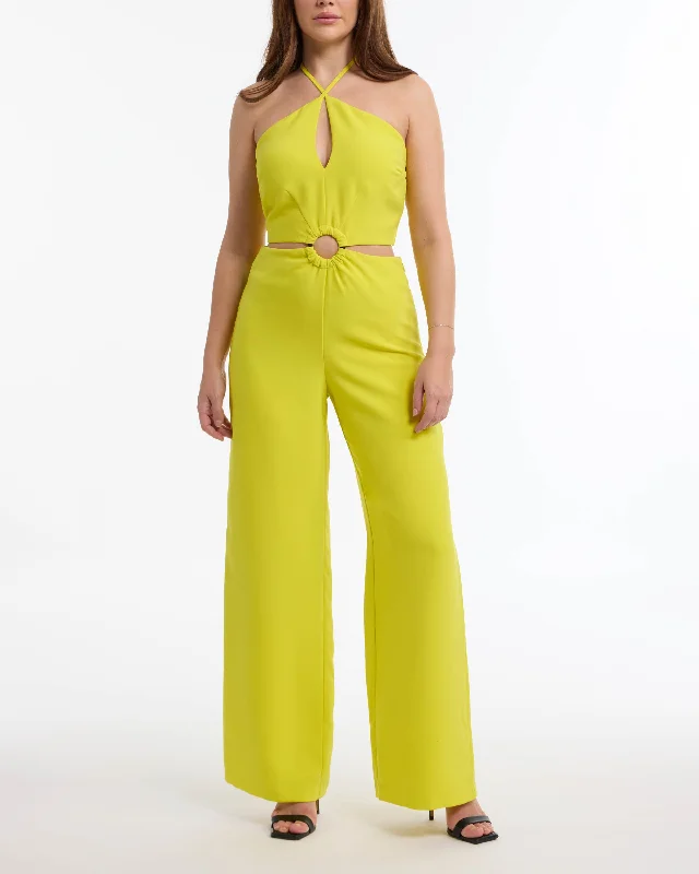 Best Boutiques Online BEBE Women's Wide Leg Halter Jumpsuit with Keyhole Detail