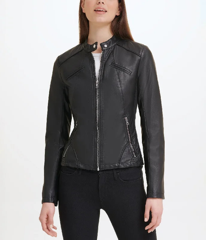 Women's Holiday Clothes Faux Leather Scuba Jacket