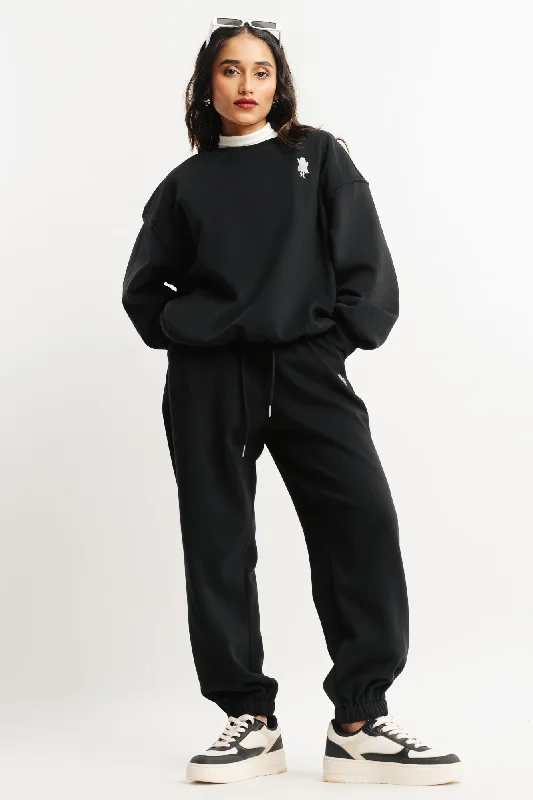 Women's Layered Outfit Black Two Piece Sweatshirt And Jogger Set