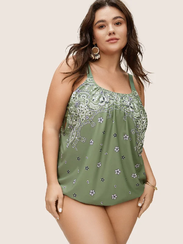 Trendy Boutiques Online Boho Print Cut Out Adjustable Straps Swim Top