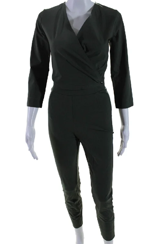 Women Clothing Aday Womens Stretch V-Neck Long Sleeve Destination Jumpsuit Moss