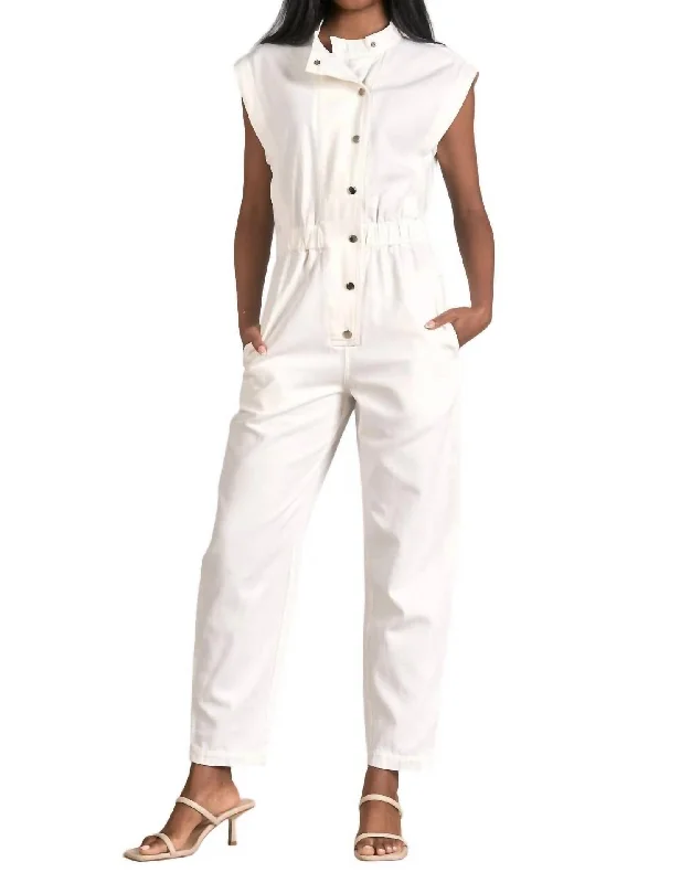 Women's Clothing For Work Denim Sleeveless Jumpsuit In White