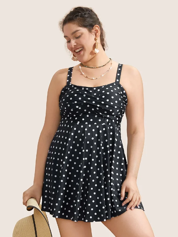 Fashionable Tops for Women Polka Dot Crossover Ruched Flutter Hem Swim Dress