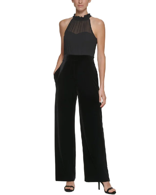 Clothes Of Woman Vince Camuto Chiffon & Velvet Halter Twofer Jumpsuit