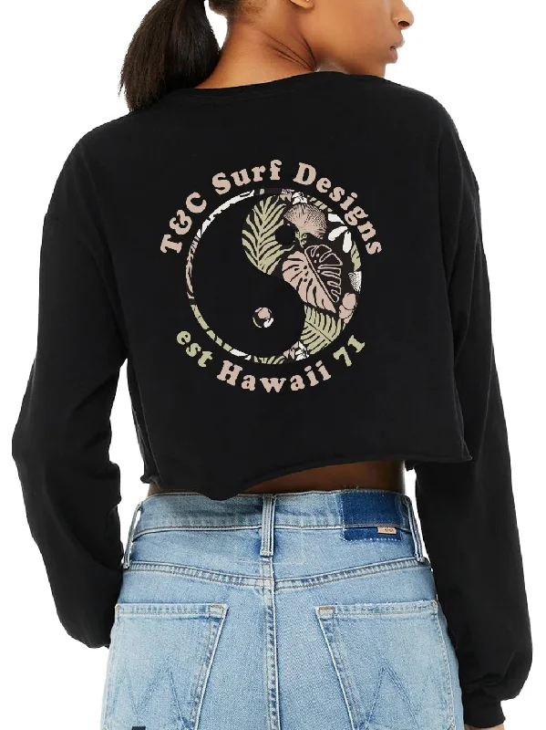 Women's Functional Outfit For Outdoor Activities T&C Surf Tropical Print Logo Crop Long Sleeve