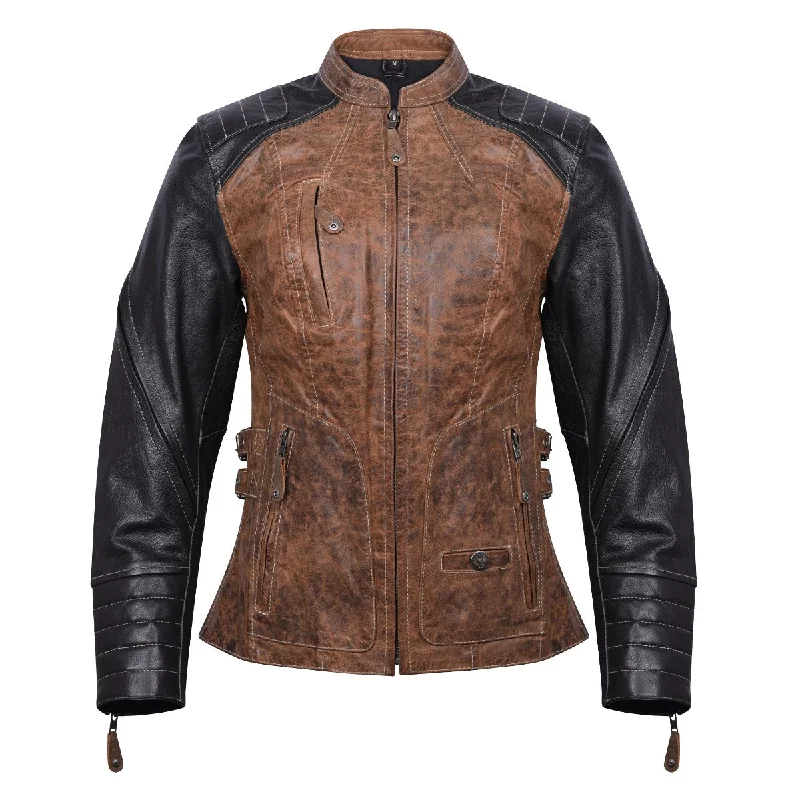 Women's Trendy Garments HML639 Ladies High Mileage Black and Brown Jacket