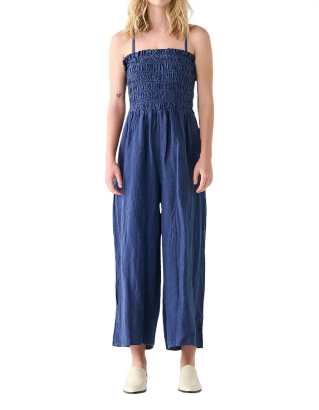 Women's Resort Apparel Smocked Top Jumpsuit In Navy